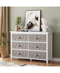 gaomon Fluted Dresser for Bedroom with 6 Drawers, 47 Inch Wide Multi-Functional Anti-Tip Storage Cabinet, Round Handle,Wooden Storage Cabinet Tv Stand