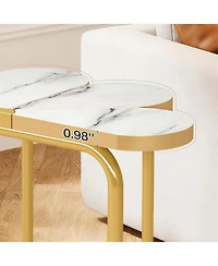 Tribesigns Narrow Side Table Set of 2, Half-Flower Accent Side Table with Stylish Gold Frame, 26-Inch Tall Faux Marble Nightstand