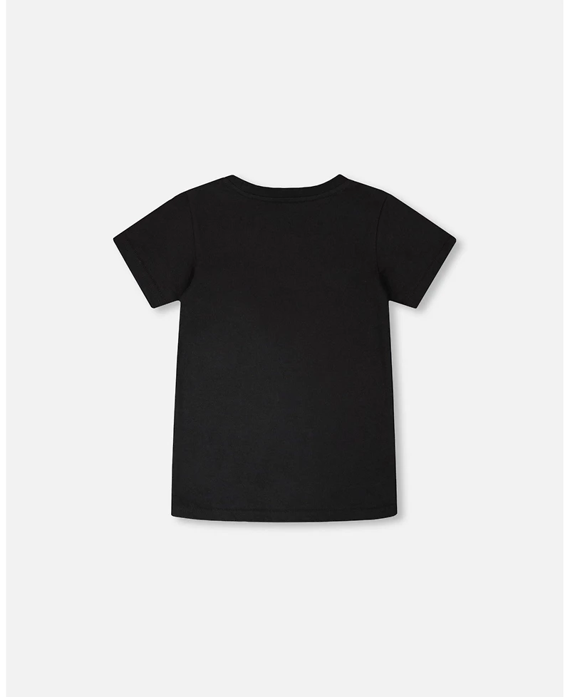 Deux par Deux Big Boys Cotton Jersey T-Shirt with Dino On Bike Print