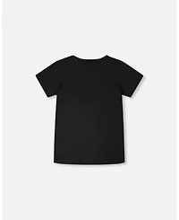 Deux par Deux Big Boys Cotton Jersey T-Shirt with Dino On Bike Print