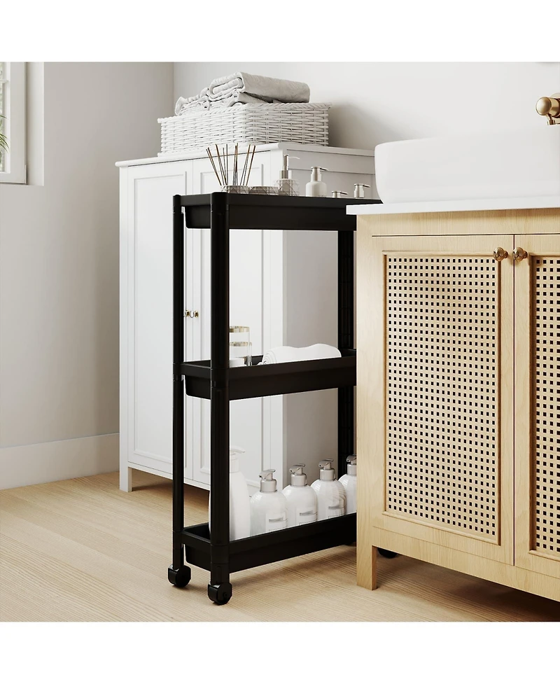 Volenca 3-Tier Slim Rolling Storage Cart 2-Pack with Wheels, Mobile Bathroom Organizer