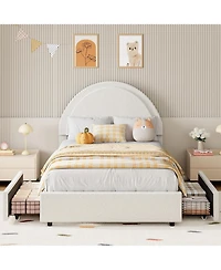 gaomon Boucle Bed Frame with 2 Storage Drawers, Soft Upholstered Platform Round Headboard, Heavy Duty, Wooden Slats