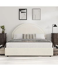 gaomon Boucle Bed Frame with 2 Storage Drawers, Soft Upholstered Platform Round Headboard, Heavy Duty, Wooden Slats