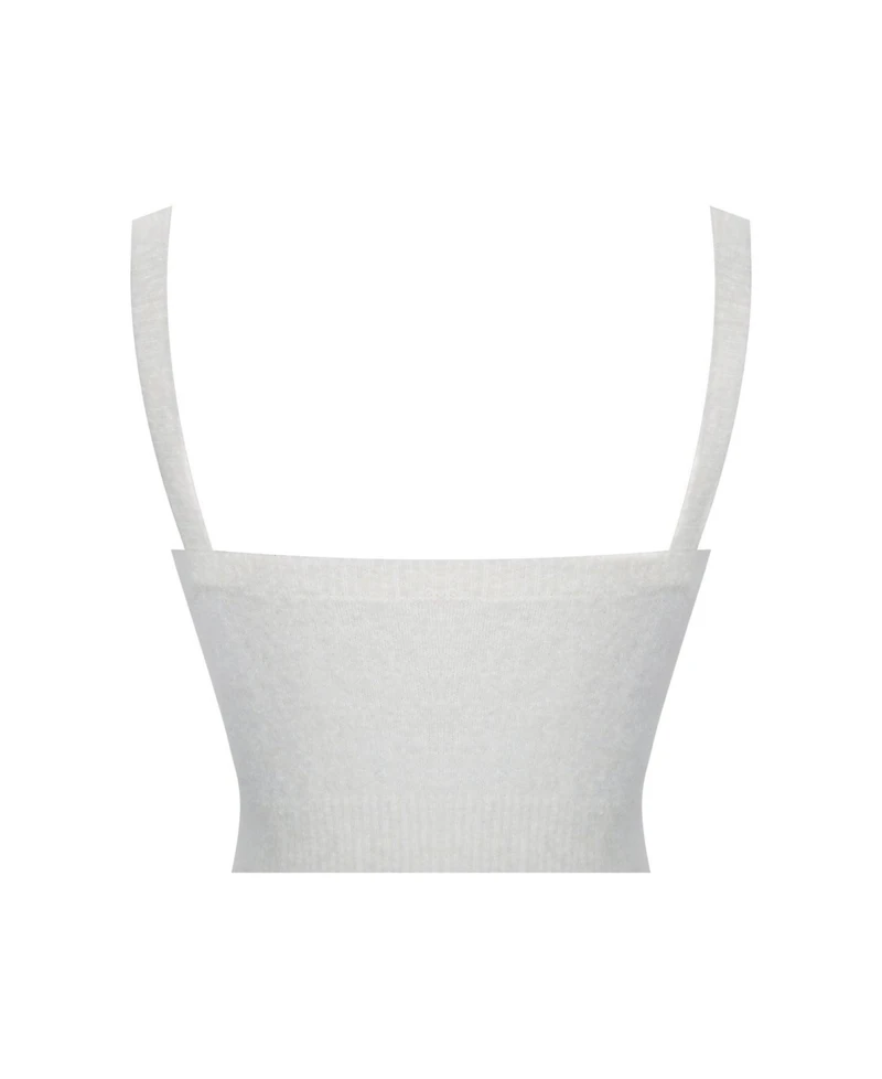 Miss Circle Women's Selene White Wool-Blend Ribbed Knit V-Neck Top