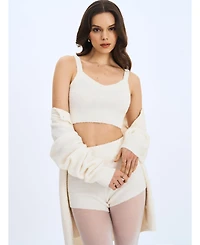 Miss Circle Women's Selene White Wool-Blend Ribbed Knit V-Neck Top