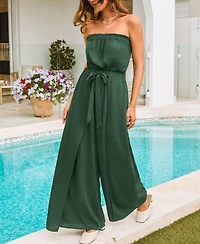 Cupshe Women's Strapless Smocked Wide-Leg Jumpsuit