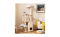 Aostirmotor Heavy-Duty Luxury Cat Tree, 63-Inch Tall Tower with 2-Story Bamboo Condo & 5 Sisal Posts, 44 lbs Per Level Capacity for Large Cats
