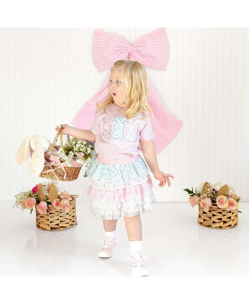 Sweet Wink Girls Floral Bunny Patch Easter Short Sleeve T-Shirt