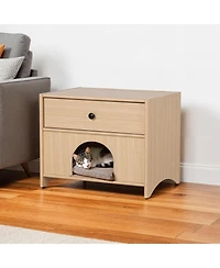 Aostirmotor Mid-Century Modern Accent Table with Drawer, Natural Finish Pet Furniture