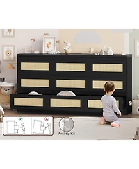 gaomon Rattan 9 Drawer Charging Station Dresser