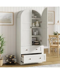 gaomon 72" Tall Dome Bookcase with Drawers, 4-Tier Wooden Bookshelf Storage Cabinet with Door