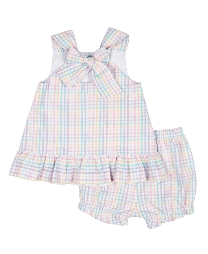 Florence Eiseman Baby Girl Plaid Seersucker Dress And Bloomer With Flowers