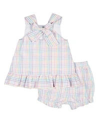 Florence Eiseman Baby Girl Plaid Seersucker Dress And Bloomer With Flowers