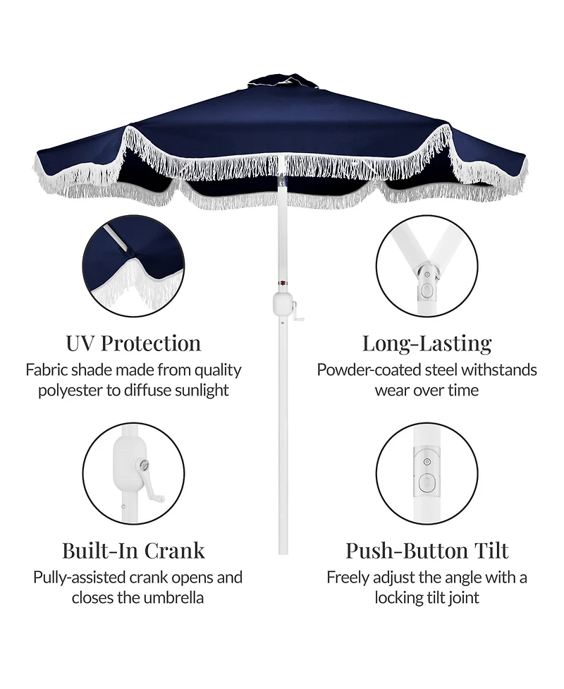 Best Choice Products 9ft Fringe Market Umbrella – Boho Patio Sunshade w/ Tilt, UPF50+, Steel Pole for Table, Pool, Deck