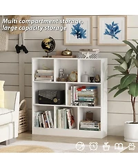 Famapy 5-Shelf Brown Wood Standard Bookcase With 3 Glass Doors and 3 Wood Doors