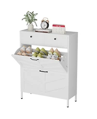 Clihome Slim Metal Shoe Cabinet with 2 Flip Drawers & 2 Drawers, Freestanding Entryway Storage, 31.5"W x 40.75"H