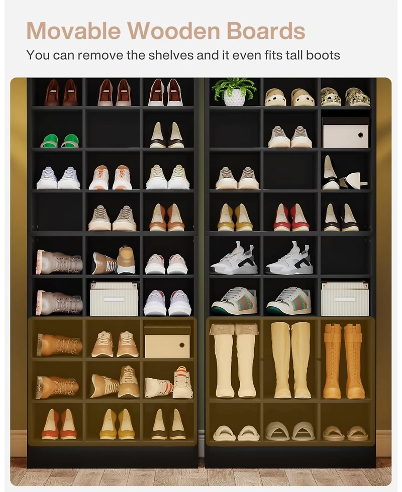 Tribesigns 10-Tier Wooden Shoe Storage Cabinet with 30 Cubbies, Freestanding Tall Rack Organizer