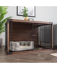 Iris Usa Furniture-Style Wooden Enclosed Pet Crate for Small Medium Dog, Dark Brown