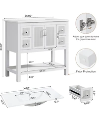 Tribesigns 36" Bathroom Vanity with Sink, Modern Freestanding Vanity with Ceramic Porcelain Basin, 2-Door Storage Cabinet & Open Shelf