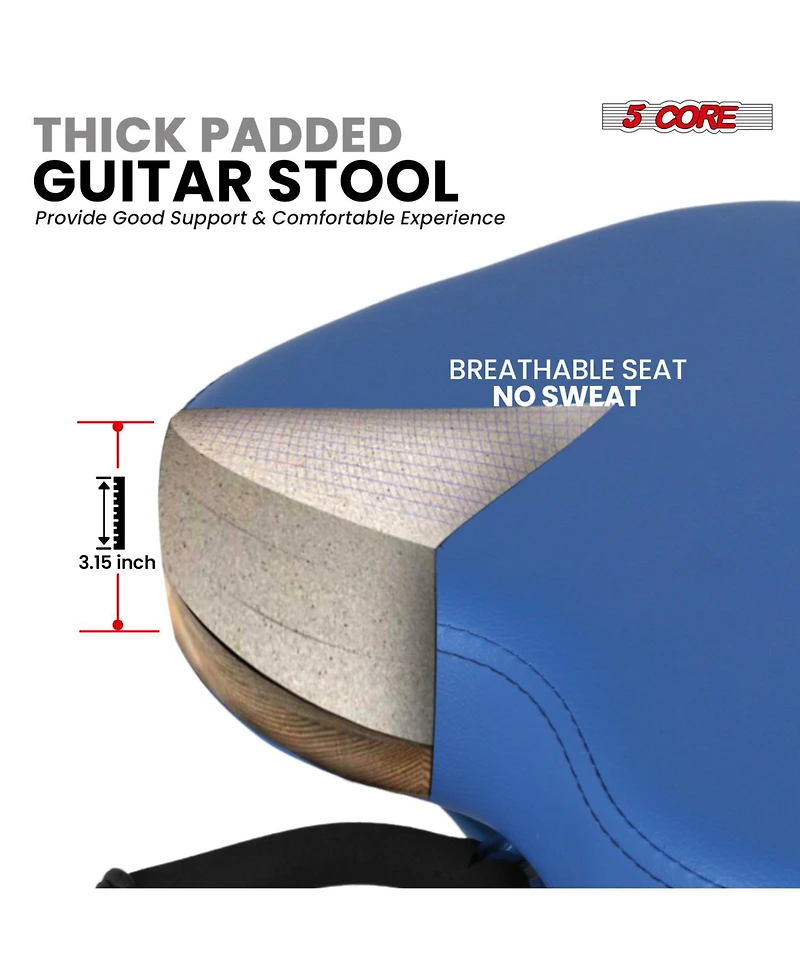 5 Core Guitar Stool 3.15" Padded Chair Foldable Heavy Duty Music Seat Built in Foot Rest Guitar Stand