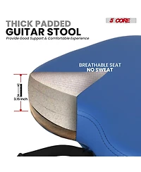 5 Core Guitar Stool 3.15" Padded Chair Foldable Heavy Duty Music Seat Built in Foot Rest Guitar Stand