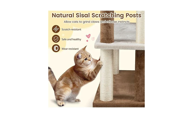 Aostirmotor 2-in-1 Cat Activity Center: Staircase & Tree with 4 Multi-Tier Platforms, Integrated Sisal Scratching Posts, Space-Saving in Gray