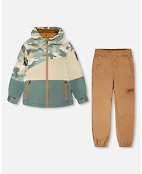 Deux par Toddler Boys Two-Piece Mid-Season Outerwear Set Green Camouflage Print