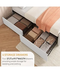 gaomon Full Bed Frame with 4 Storage Drawers and Headboard, Button Tufted Design, No