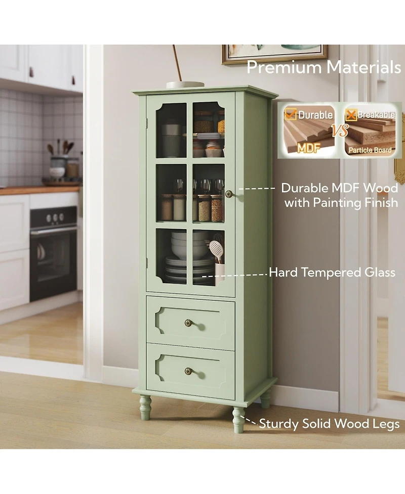 Boyel Living Minimalism Buffet Cabinet with Glass Doors and Double Drawer, Modern Wooden Storage Sideboard Cupboard for Living room, Dining Room