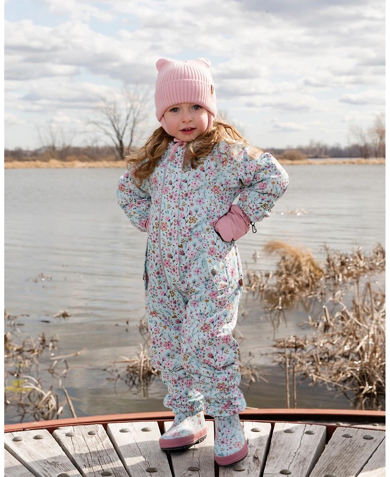 Deux par Baby Girl Mid-Season One-Piece Outerwear with Hat Blue Mini Flower Print