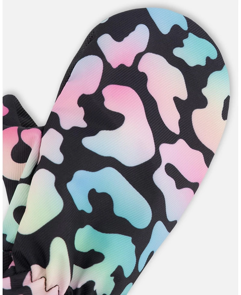 Deux par Deux Baby Girls Mid-Season Mittens in Polyester Black Animal Print