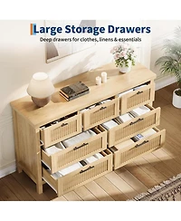 gaomon Fluted 7 Drawers Dresser for Bedroom, 47.4 Inch Wide Wood Chest of Drawers, Large Clothes Storage Cabinet Tv Stand for Nursery, Living Room