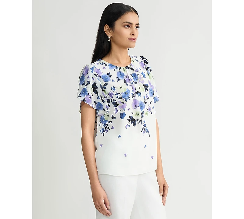 Flutter Sleeve Ss Jewel Neck Blouse