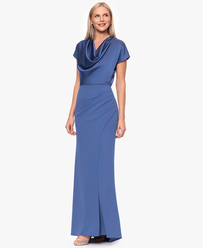 Betsy & Adam Petite Cowl Neck Long Ball Gown
