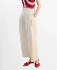 Mango Women's Wide-Leg Cropped Pleated Pants