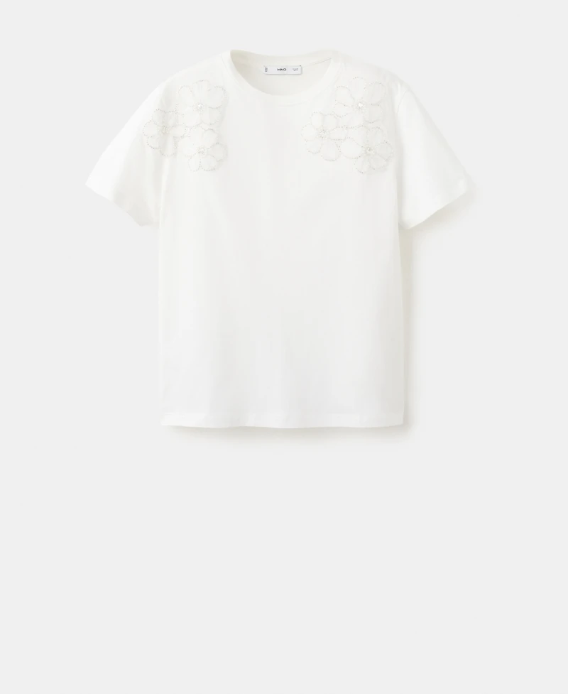 Mango Women's Floral-Embroidered Cotton T-Shirt