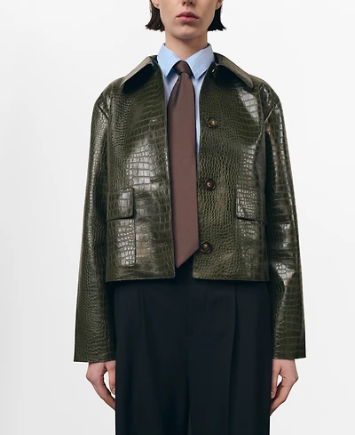 Mango Women's Crocodile-Effect Faux Leather Jacket