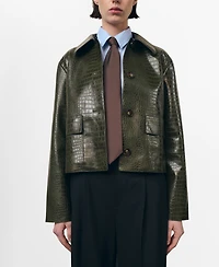 Mango Women's Crocodile-Effect Faux Leather Jacket