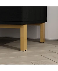 Homsee Black 3 Drawers Storage Cabinet with Golden Pattern Decor