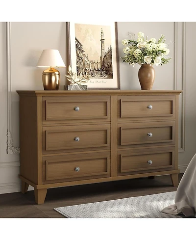 gaomon Dresser for Bedroom, 6 Drawer Wide Storage Organizer, Modern Wooden Chest of Drawers with Metal Handles