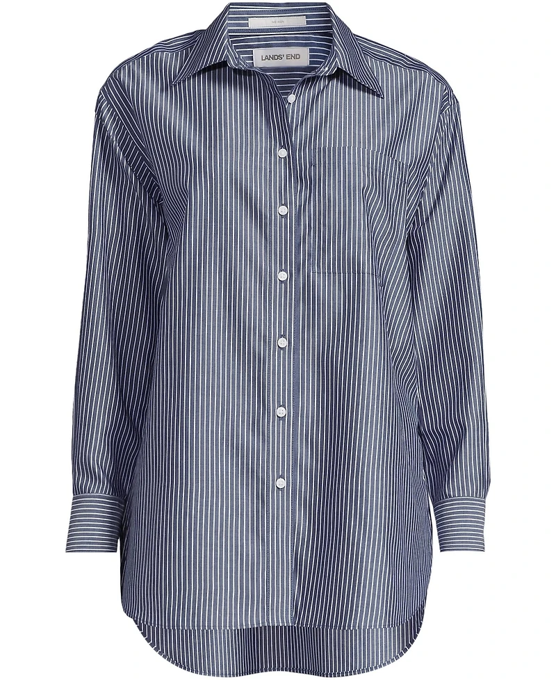 Lands' End Women's Oversized No Iron Tunic with Statement Collar Shirt