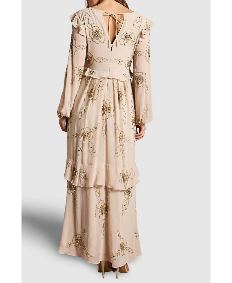 Coast Women's V Neck Embellished Tiered Midi Dress