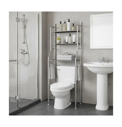 Homfan Over The Toilet Storage Shelf, Freestanding Bathroom Organizers and Storage Over Toilet with Paper Holder Towel Hooks Bathroom Organizer