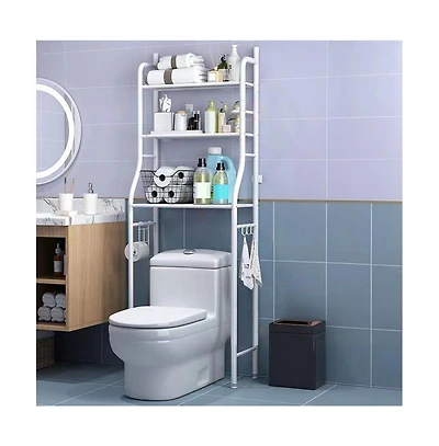 Homfan Over The Toilet Storage Shelf, Freestanding Bathroom Organizers and Storage Over Toilet with Paper Holder Towel Hooks Bathroom Organizer