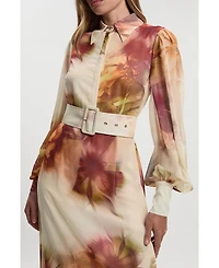 Karen Millen Women's 's Floral Belted Woven Shirt Dress