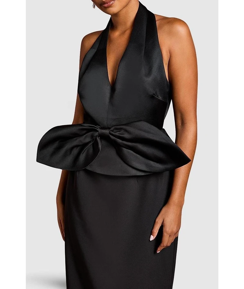 Petite Halter Satin Column Midi Dress