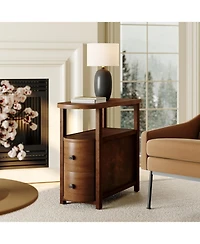 Tribesigns Solid Wood End Table with 2 Drawers & Open Shelf, No Assembly Required Side Table, Vintage Brown Slim Bedside Table Nightstand