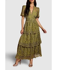 Coast Women's Short Sleeve Tiered Lace Midi Dress