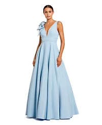Mac Duggal Women's Crepe Sleeveless Plunge Neck Ballgown With Bow