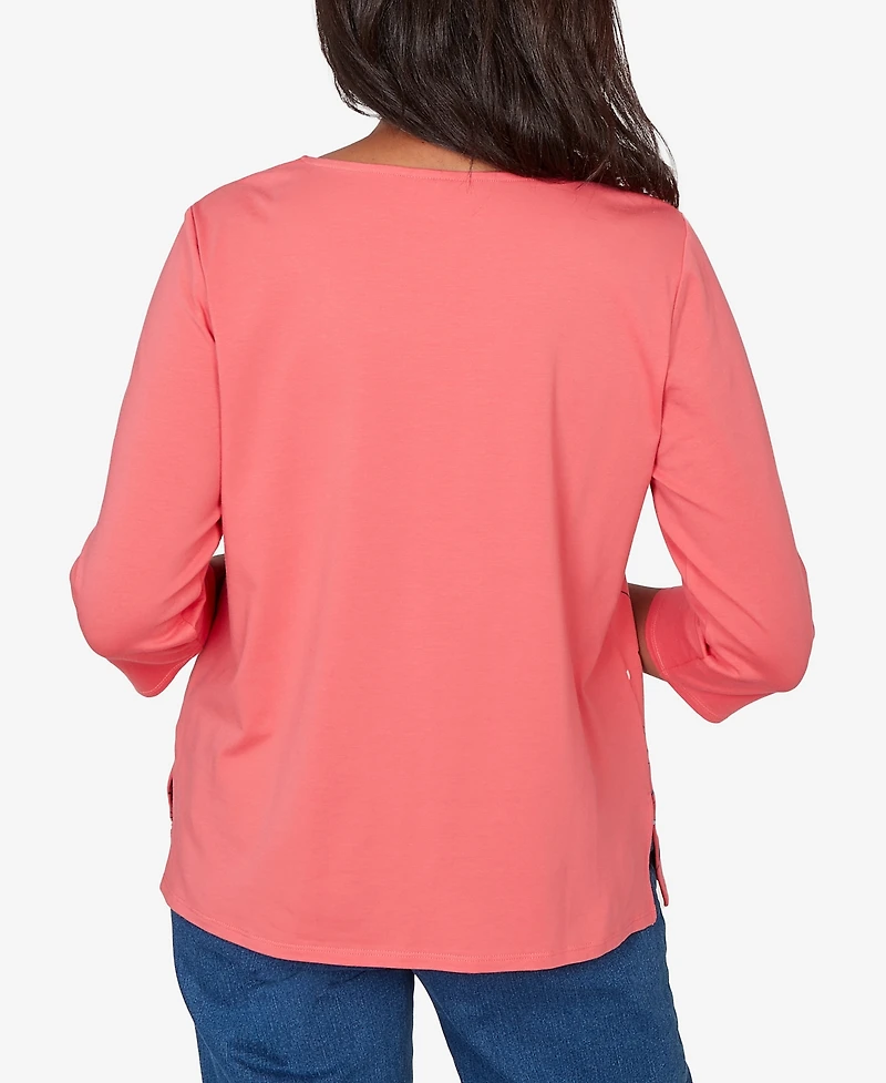 Alfred Dunner Women's Austin Asymmetric Etched Floral Knit Top